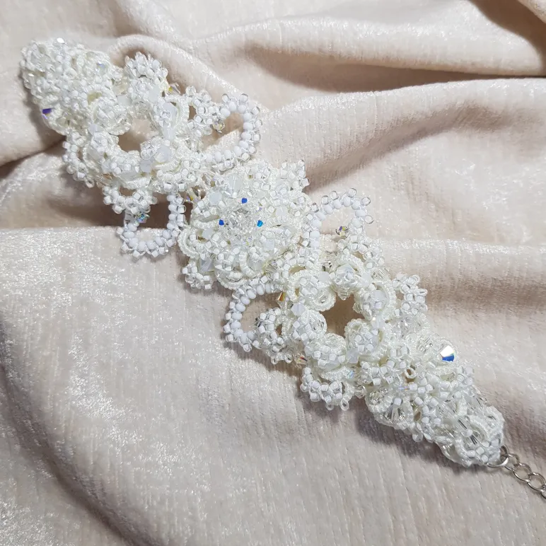 Браслет и серьги "Хрустальный звон" фриволите