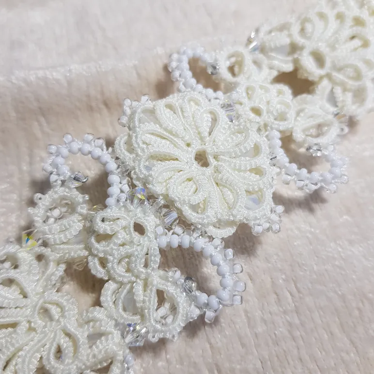 Браслет и серьги "Хрустальный звон" фриволите