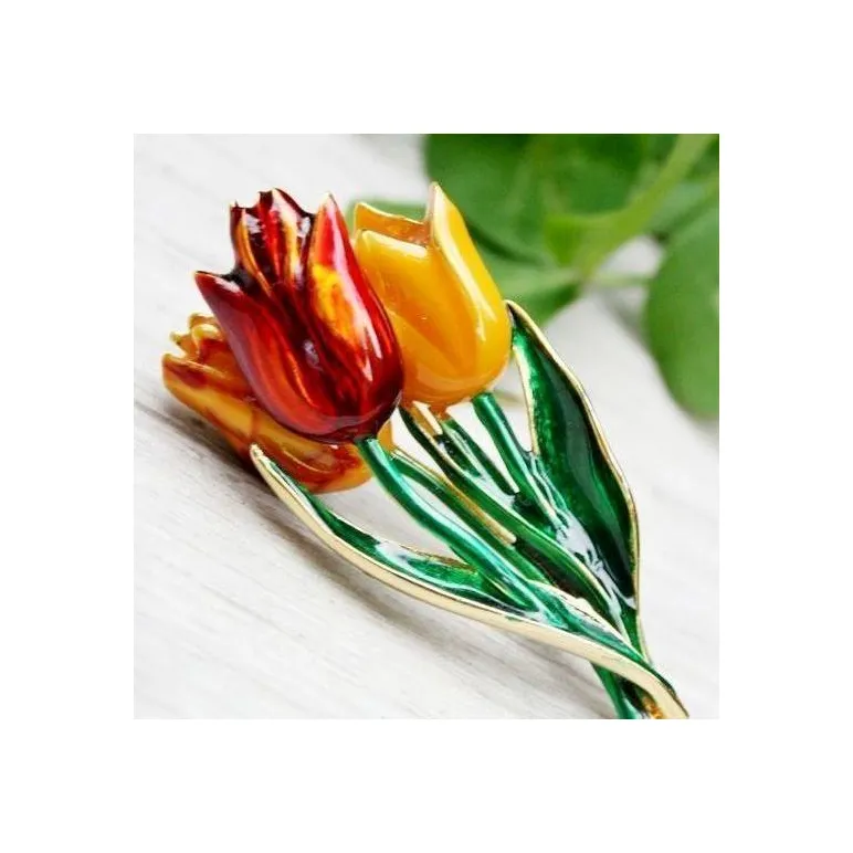 Винтажная брошь "Букет тюльпанов" MFA