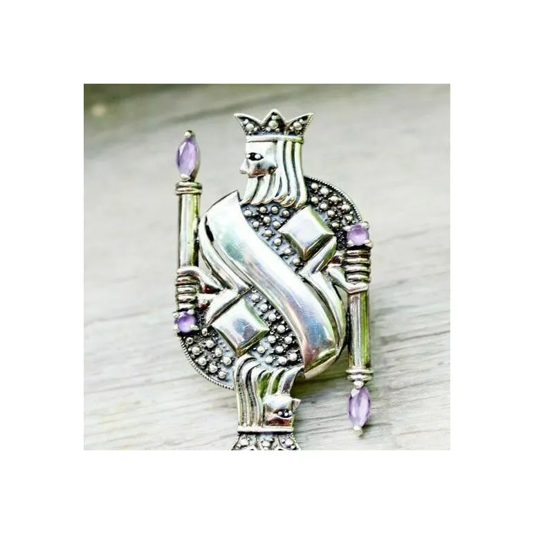 Винтажная серебряная брошь "Карточный король"